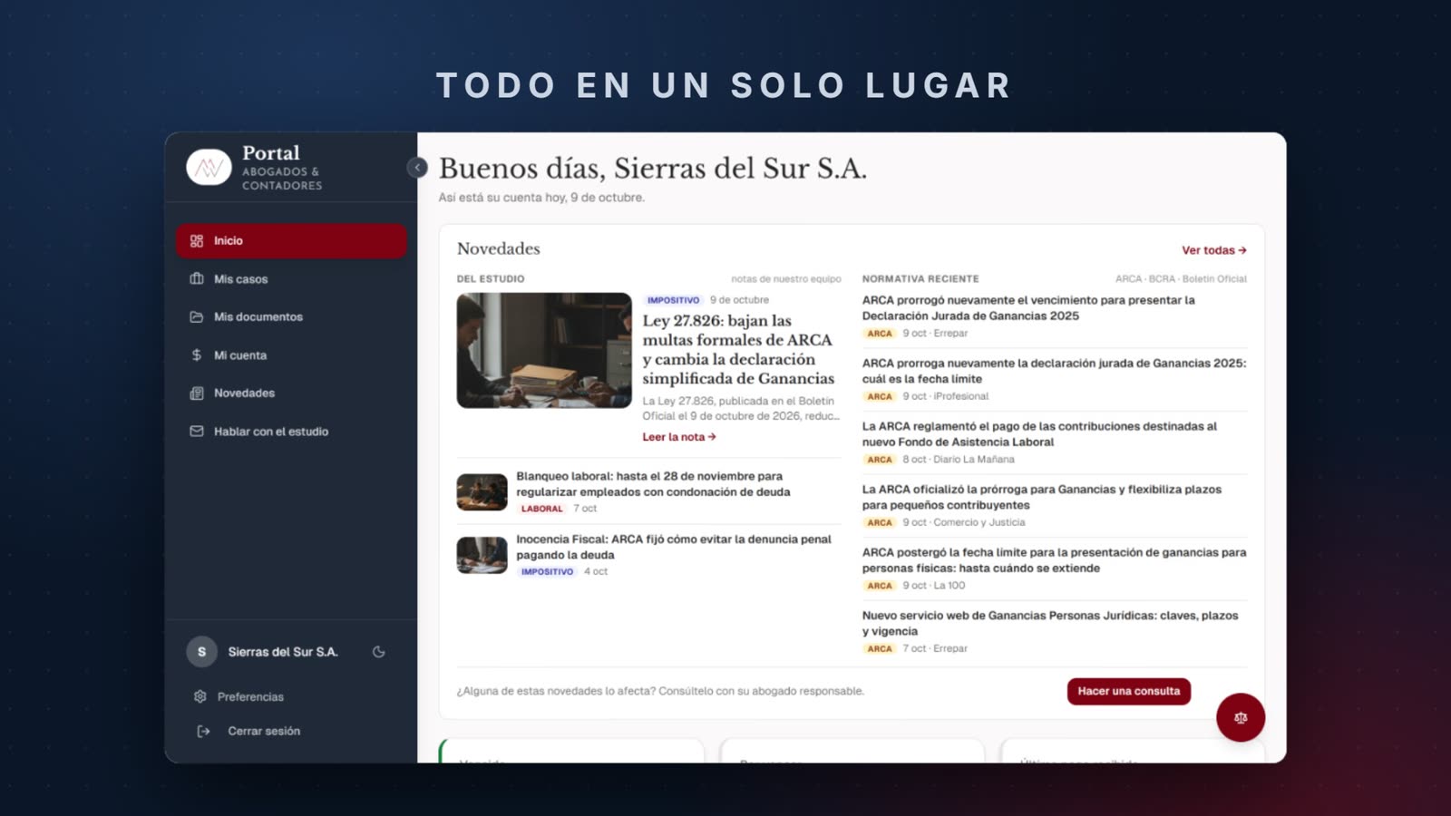 Pantalla de inicio del Portal de Clientes de Martínez & Wehbe